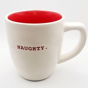 RAE DUNN Large Mug 'Naughty' Red Roman Font Script Fun Coffee Tea Hot Chocolate